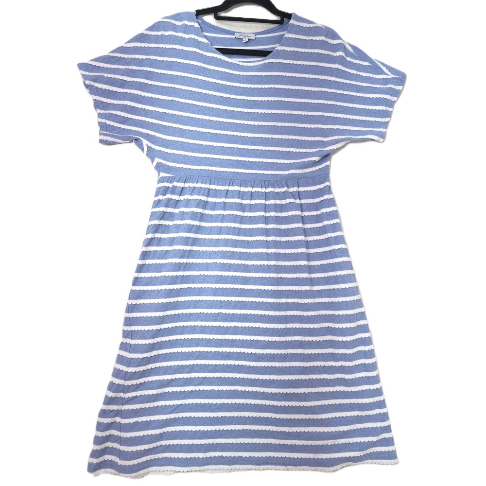 Polagram Blue A-Line Dress White Scallop Trim Dolman Sleeves S